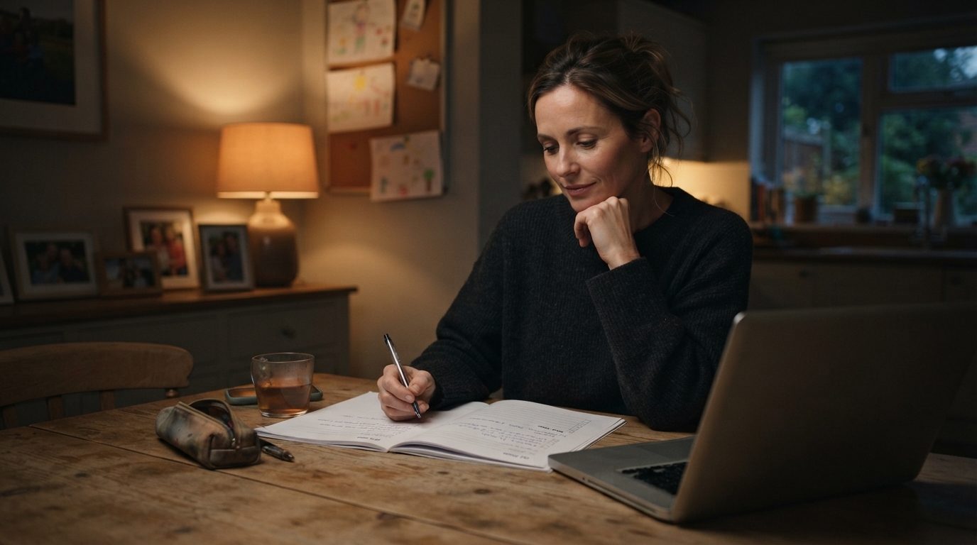 Calm decision moment with one focused side-hustle plan